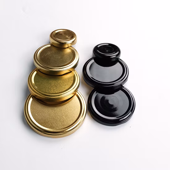 Nuovo design 38mm 43mm 48mm 53mm 58mm 63mm 70mm 82mm Piastra metallica dorata Twist off coperchio con aletta in metallo per bottiglia di vetro